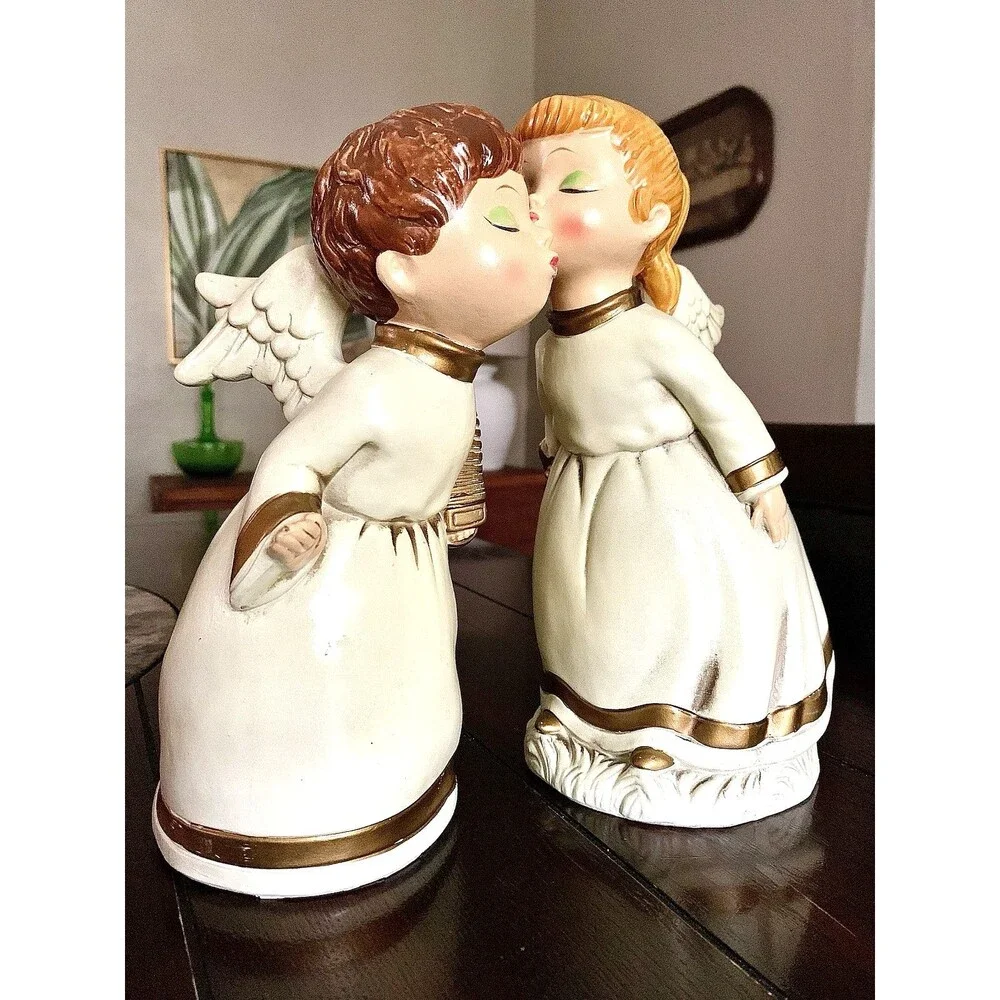MCM Christmas Kissing Angel Set 2 Papier Mache Choir Children Japan Vintage 9.5